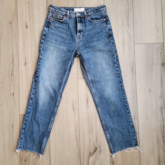 Top Shop Straight High Waist Raw Hem Ankle Denim Jeans Women Sz 26 x 32 - Picture 1 of 12